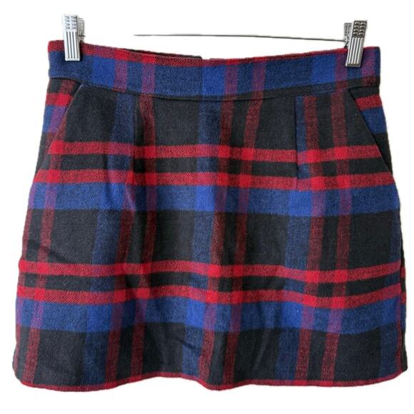 Y2K Vintage Wool Red/Black Plaid A-Line Mini Fall/Winter Skirt w/Pockets-M 29" - Picture 1 of 5